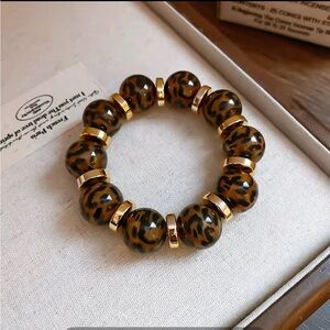 Brand new Leopard Print Beaded Bracelet with Gold Accents